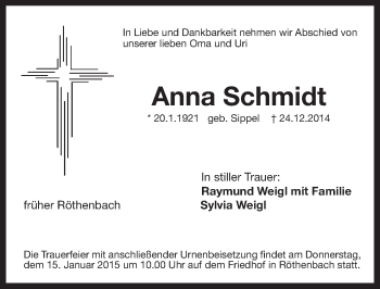 Traueranzeige von Anna Schmidt von Pegnitz-Zeitung